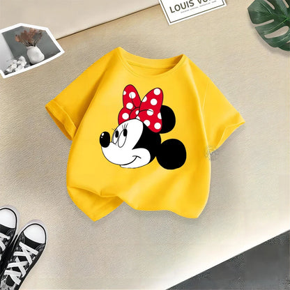 Disney Mickey Minnie Cartoon Printed Boys Girls Street Cotton T-shirt Baby Comfort Crewneck short sleeve top T-shirt top