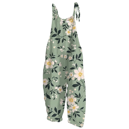 High-Quality Women's Jumpsuit Printed Casual Loose Retro Shoulder Straps Cotton And Linen Comfortable Casual Women's Jumpsuits