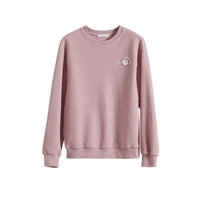 Autumn New Solid Color Embroidered Sweatshirts Women Classic Long Sleeve O-collar All-match Loose Fashion Comfortable Top 2022