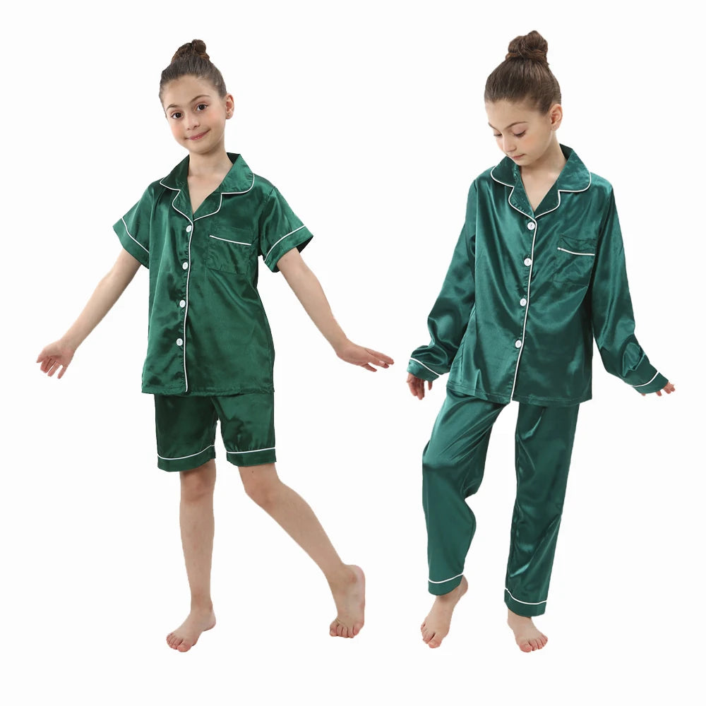 Baby Toddler Silk Pyjamas Children Spring Clothing Sets 2pcs Long Sleeve Shirts+Pants Boys Girls Satin Pajamas Kids Sleepwear