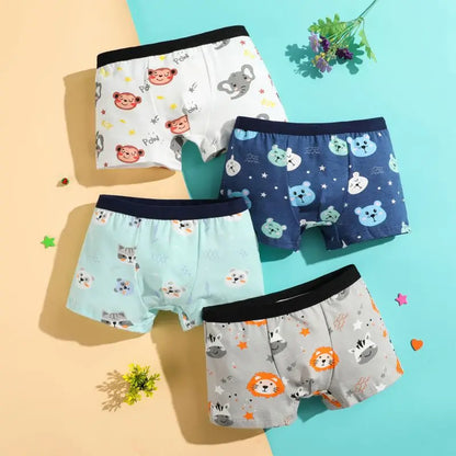 4pcs/Lot Boys Boxer Briefs Kids Cotton Underwear Baby Boy Underpants Teenager Cartoon Print Soft Children Panties 2-15Y 2023 New