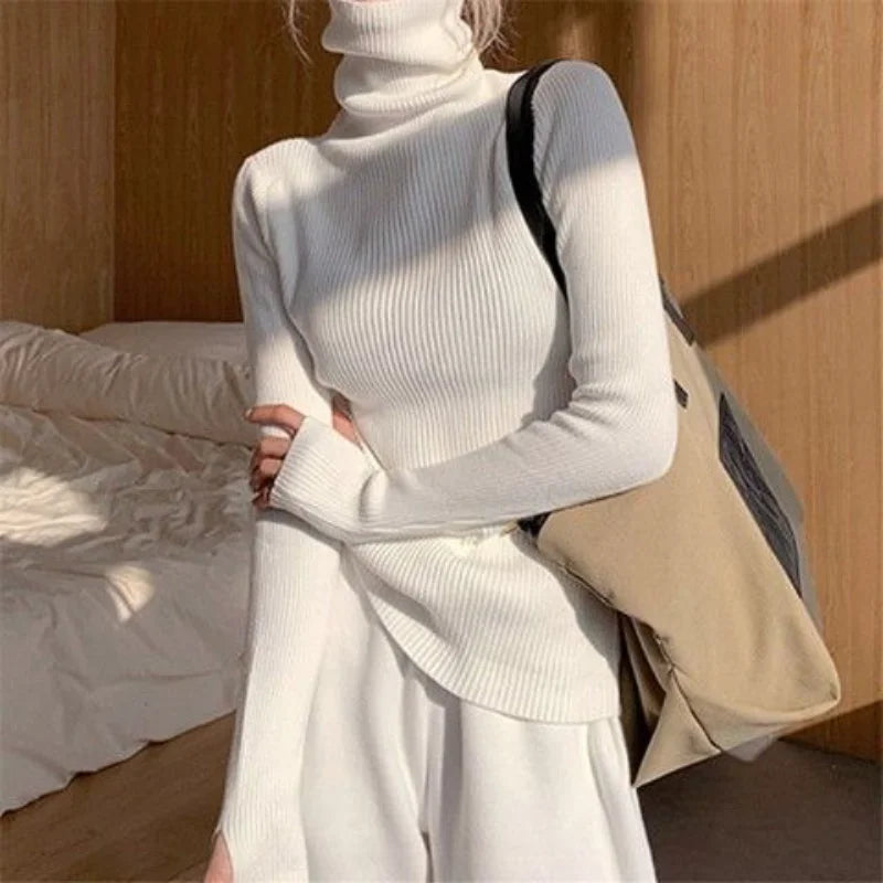 Women Pullover Heaps Collar Turtleneck Sweaters Autumn Winter Soft Warm Jumper Slim Female Basic Tops Casual Soft Knit Sweaters