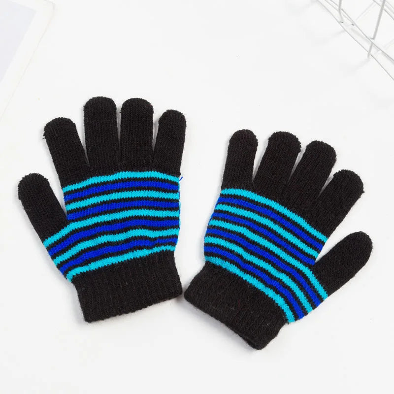 Fashion Striped Gloves Kids Winter Unisex Boys Girl Thick Warm Children Full Finger Mittens Glove For 4-7 Years