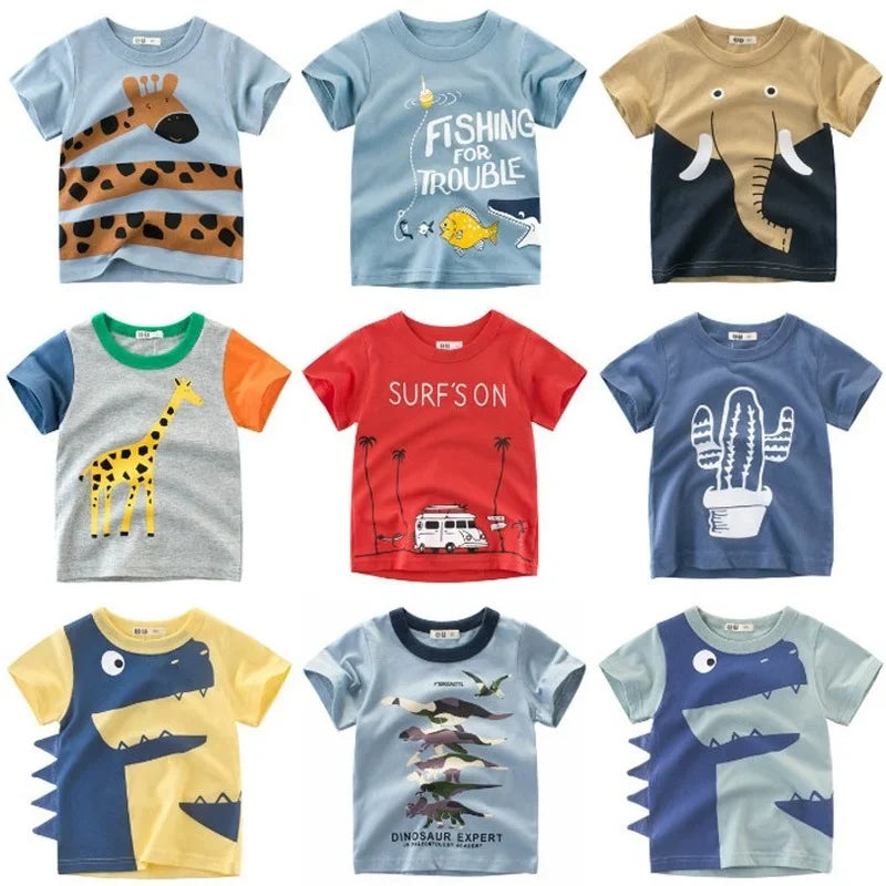 2024 Cartoon Print Baby Boy Dinosaur T Shirt For Summer Infant Kids Boys Girls Lion T-Shirts Clothes Cotton Toddler Letter Tops