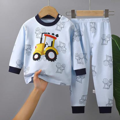 2024 Ins Autumn Children Boys 2PCS Pajamas Set Pure Cotton Warm Full Printed Stretch Kids Girls Sleepwears Toddler Girl Homewear