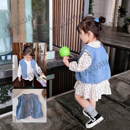 Spring Autumn Kids Denim Vest 1-8 Years Old Boys Girls Sleeveless Jacket Fashion Versatile Waistcoat Children Casual Outerwear