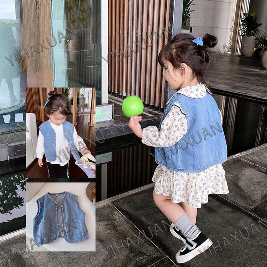 Spring Autumn Kids Denim Vest 1-8 Years Old Boys Girls Sleeveless Jacket Fashion Versatile Waistcoat Children Casual Outerwear