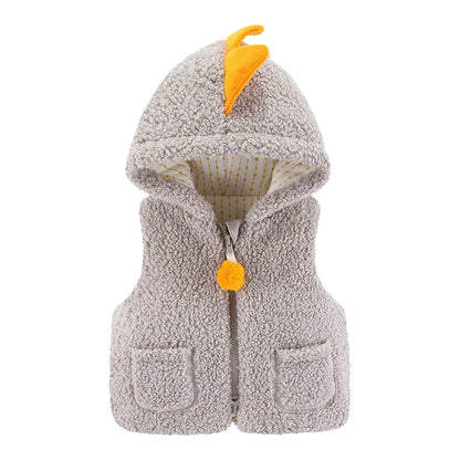 Boys Girls Autumn Cartoon Dinosaur Hooded Vest Coat Baby Kids Warm Waistcoat Outerwear Clothing Infant Jacket for 0-4 Years