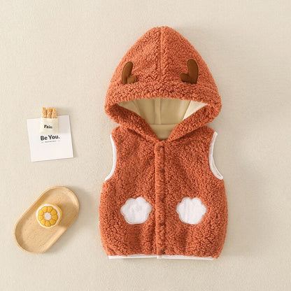 Keep Warm Autumn Winter Sleeveless Jacket For Girls Boys Cute Animal Hooded Vest New Fashion Plush Outerwear Baby Waistcoat 0-4Y