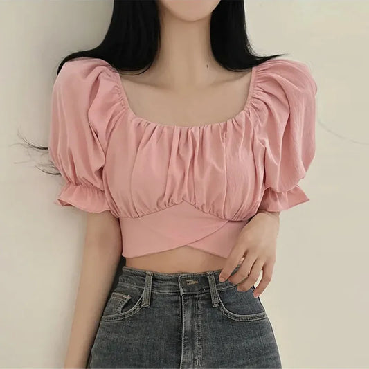 2024 Summer Lace Up Backless Top Elegant Youth Woman Tshirt Chic Korea Fashion Short Sleeve Tee Shirt Low Cut Sexy Solid T-shirt