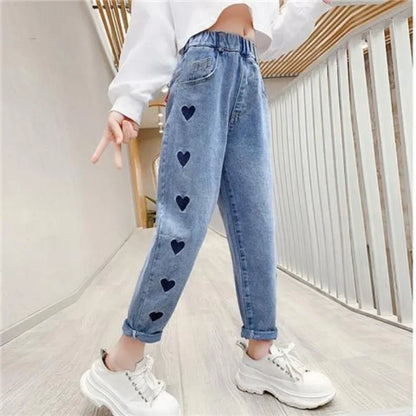 Casual Kids Baby Girls Cowboy Pants Spring Autumn Baby Girls Printing Jeans Kids Girls Children Clothing Kids Baby Girl Jeans