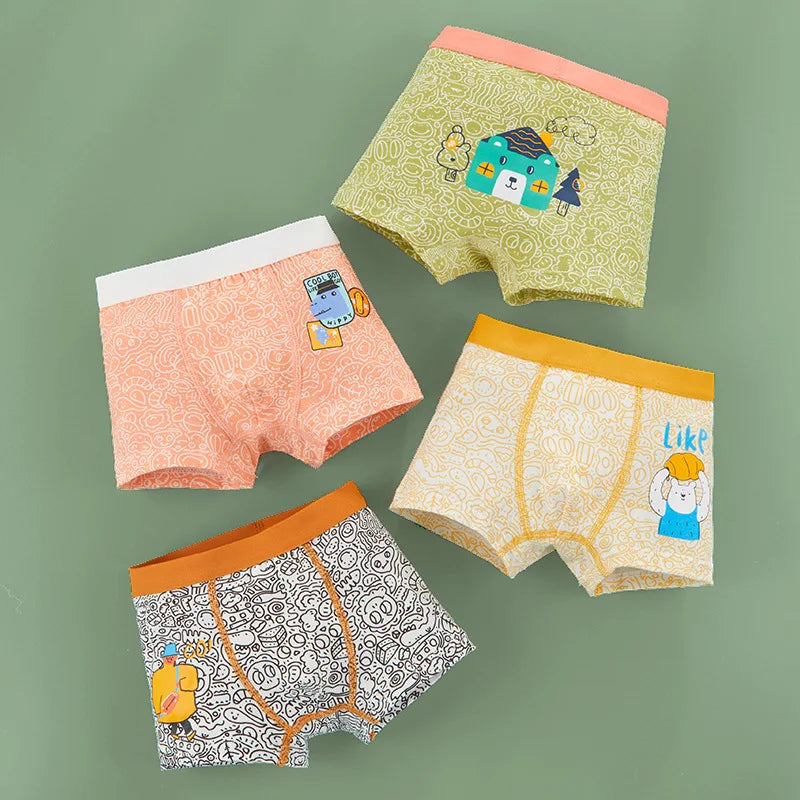 4PCS Kids Cotton Antibacterial Panties for Boys Thin Breathable Briefs 3+y Young Child Underwears Toddler Cute Cartoon Knickers