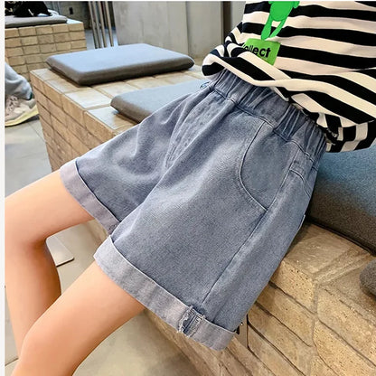 V-TREE Girls Denim Shorts Teenage Girl Summer Lace Pants Kids Bow Clothes Children Flowers Embroidery Jean Short For Teenager