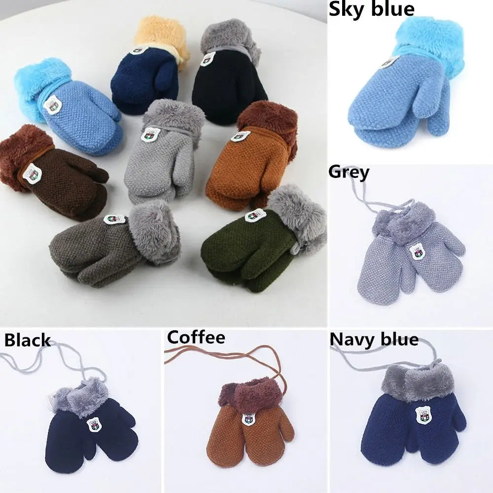 Winter Soft Plush Kids Gloves Cute Knitted Mittens Thick Warm For 2-9 years old