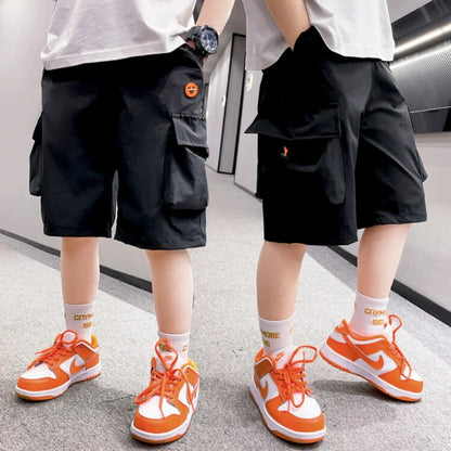 Summer Thin Children'S Clothing Shorts Boys' Loose Button  Short Cargo Pants American Street Style Hip Hop Shorts 6-15 Years