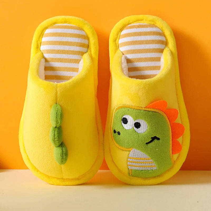 Children Cartoon Dino Fur Slipper Soft Autumn Winter Warm Princess Baby Boy Girl Indoor Home Bedroom Kid Cotton Fleece Fur Shoes