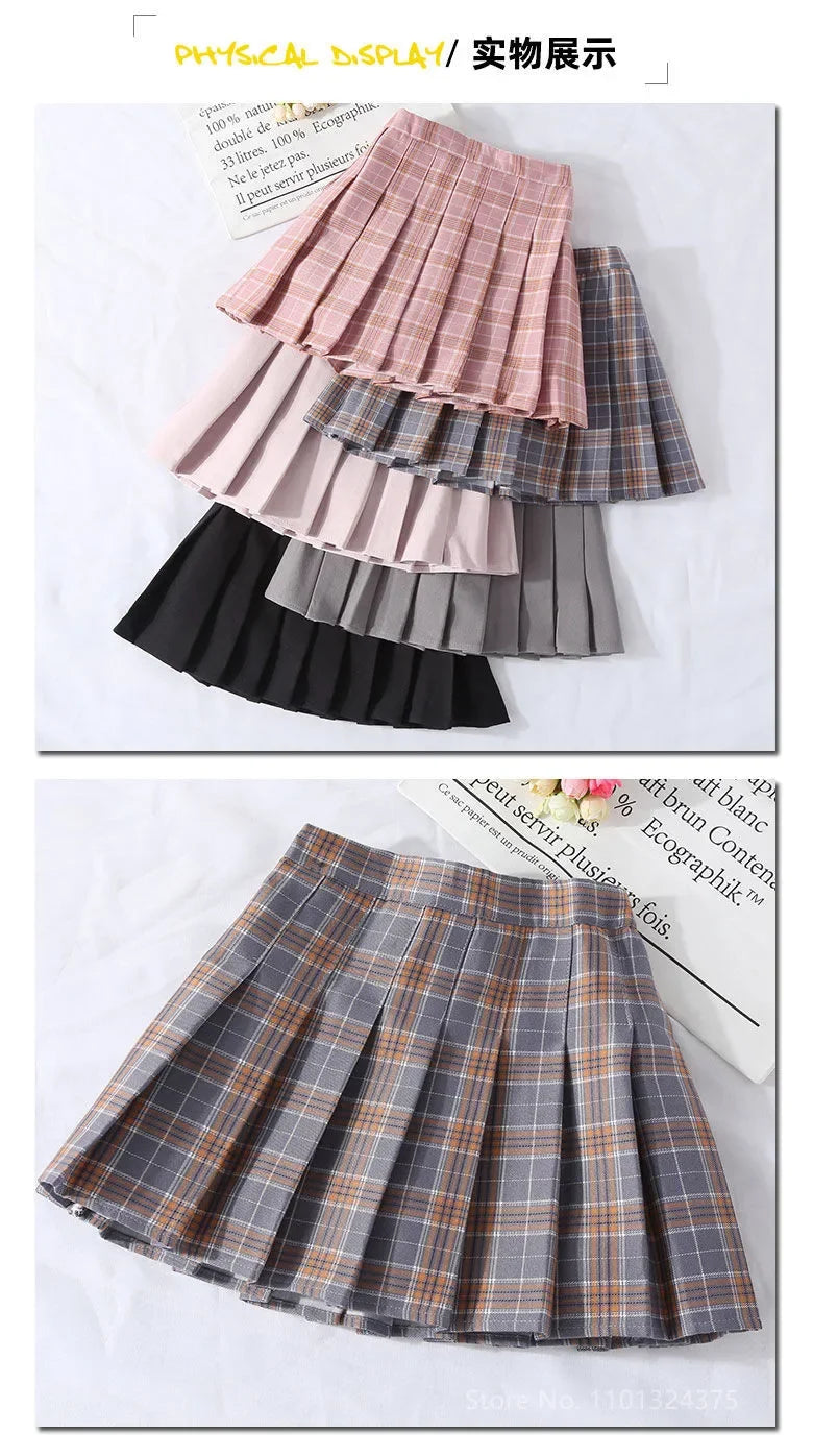 Vintage Pleated Plaid Skirts Girls Skirts Autumn School Teens Spring Kids Skirt Elbise Children Kleid Clothing Sukienka Kids