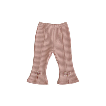 Autumn New Baby Girls Ribbed High Waisted Trousers Cute Infant Bow Flared Pants Toddler Tights Casual Pants Children Leggings