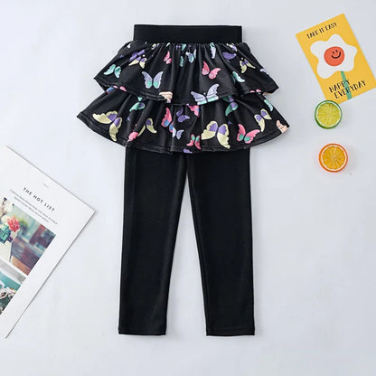 Girls' Leggings Spring and Autumn Styles Children's Fake Two-piece Pantskirt  Wearing Elastic Skirt Pants for  Girls Outside