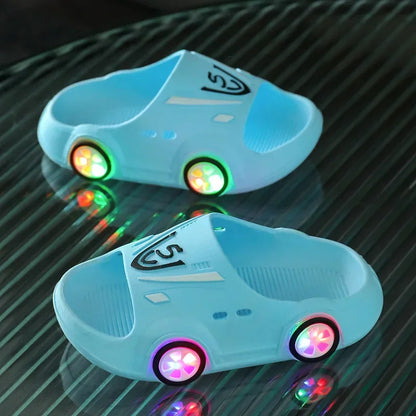 Kids Luminous Slippers Summer Indoor Cartoon Car Girls Shoes Soft Anti-slip Boy Beach Shoes Fashion Outdoor Children LED Slipper