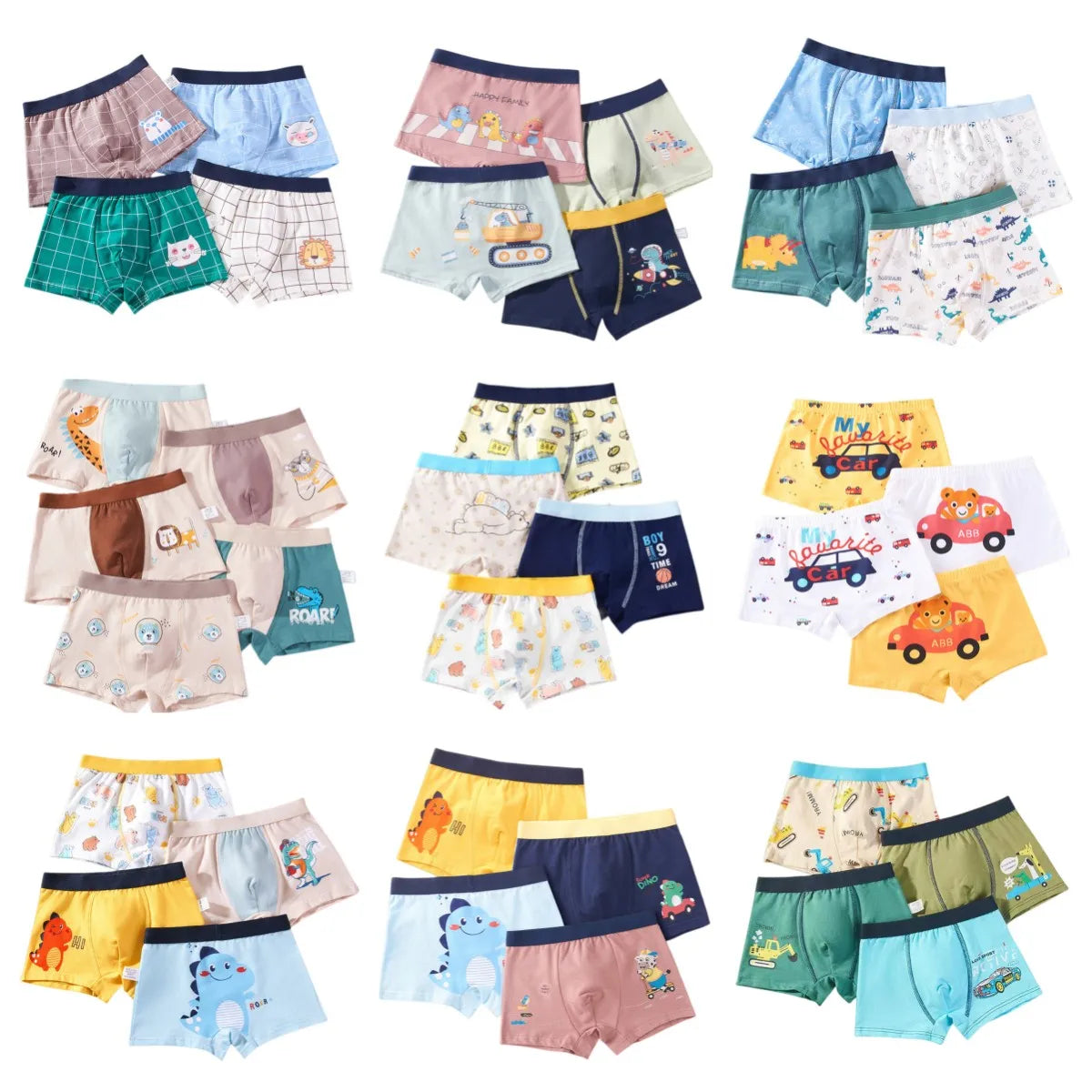 Boy Cartoon Boxers Kids Short Quality Cotton Panties Children Underpants Size 90-150 Dinosaur Anime Design Cute Boxers 4pcs/Lot