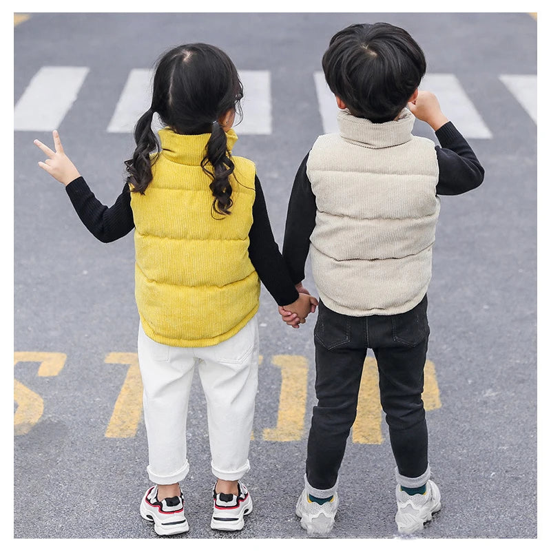 Kids Warm Vest  Winter Girls Boys Thicken Waistcoat Corduroy Outerwear Vest Children Teens Cotton Jackets Vest For 2-10 Years