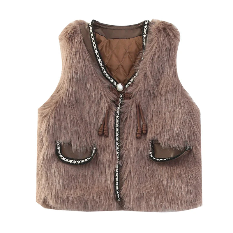 Kids New Autumn Winter Fur Waistcoat Child High Street Clothes for Girls Sleeveless Jacket Elegant Teenager Fur Vest 5 7 9 11 13