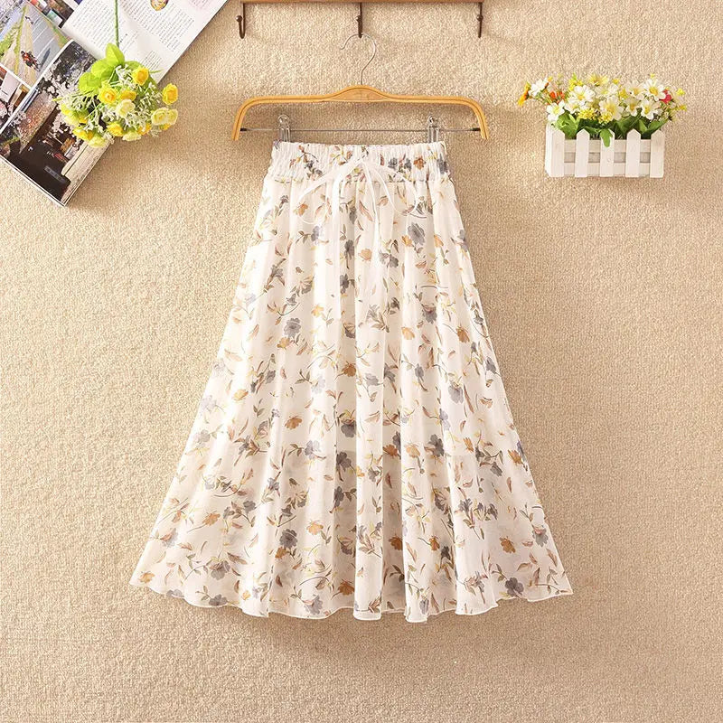 Spring Summer Floral Girl Skirt Chiffon Long Length Fashion Teenager Girl Clothes Elegant Princess Plus Size Tutu Tulle Big