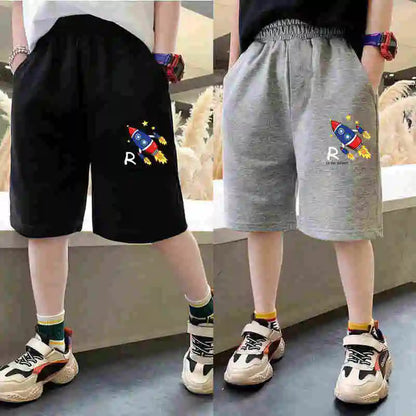 Children's Summer Cotton Shorts Letter Print Kids Five-Points Pants with Pocket For Boys Girls 3-14 Years Sport Bottoms