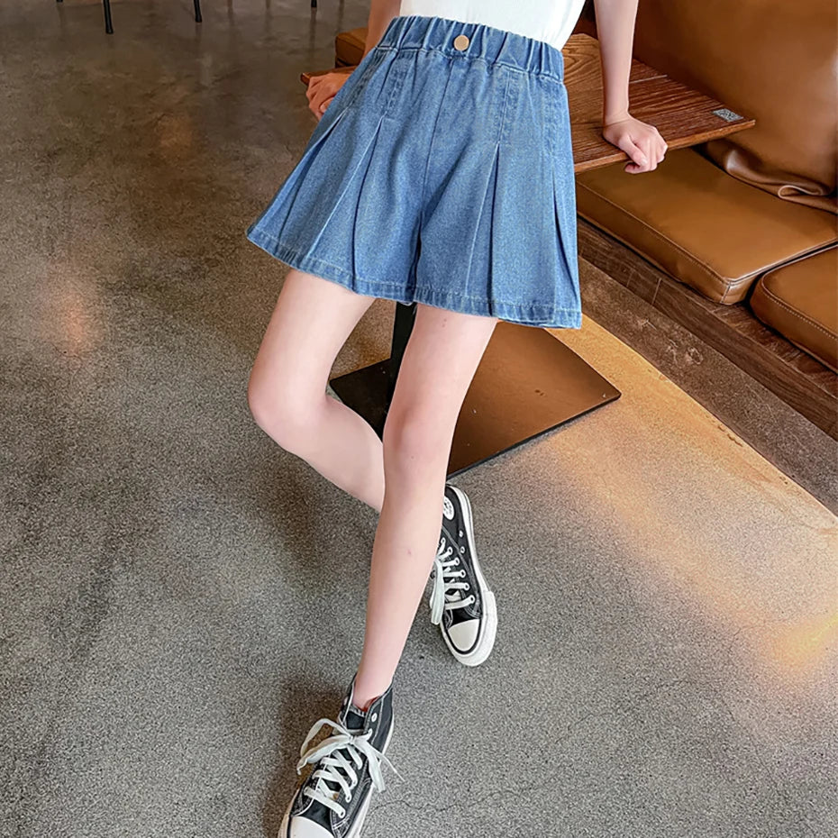 Girls Denim Short Solid Color Jeans For Girls Summer Kid Jeans Casual Style Children's Clothes 6 8 10 12 14