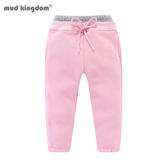 Mudkingdom Little Boy Girl Fleece Jogger Pants Cotton Casual Trousers Drawstring Elastic Waist Bear Pattern Kids Warm Clothes