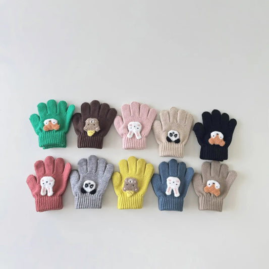 3-6 Years Children's Gloves Autumn and Winter Fashion Girls Boys Knitted Warm Cartoon Super Cute Five-finger Gloves Wholesale