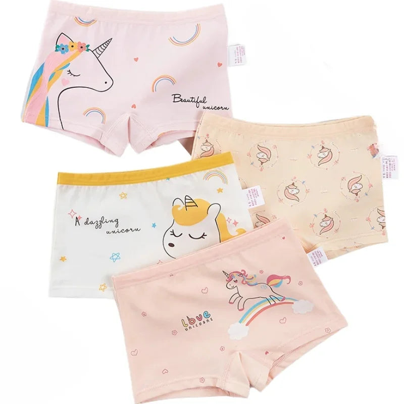 4PCS Girls Cute Unicorn Print Panties Kid Cotton Soft Antibacterial Knickers 2+y Young Children Underwear Thin Breathable Briefs