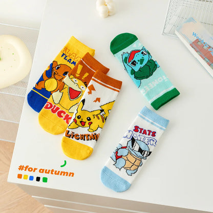 5 Pairs Pikachu Kids Socks Kawaii New Summer Cartoon 1-12 Years Old Children Short Cotton Sock for Girls and Boys Gifts