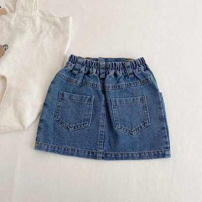 Girls' Denim Skirt Korean Version of Children's Skirt 2024 New Summer Children's A-line Skirt Package Hip Skirt