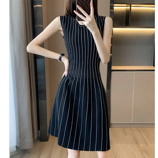 Women's Dress Sleeveless Crochet Female Dresses Knitted Beach Holiday Soft Black New in Loose Elegant and Beautiful Vintage Y2k