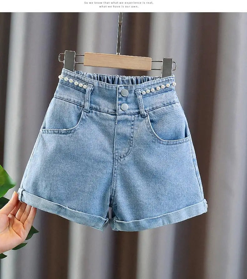 Girls' Summer 3-10-14T Children's Jeans Shorts New Fashion Children's Wear Girls' Big Boy Thin White Pants