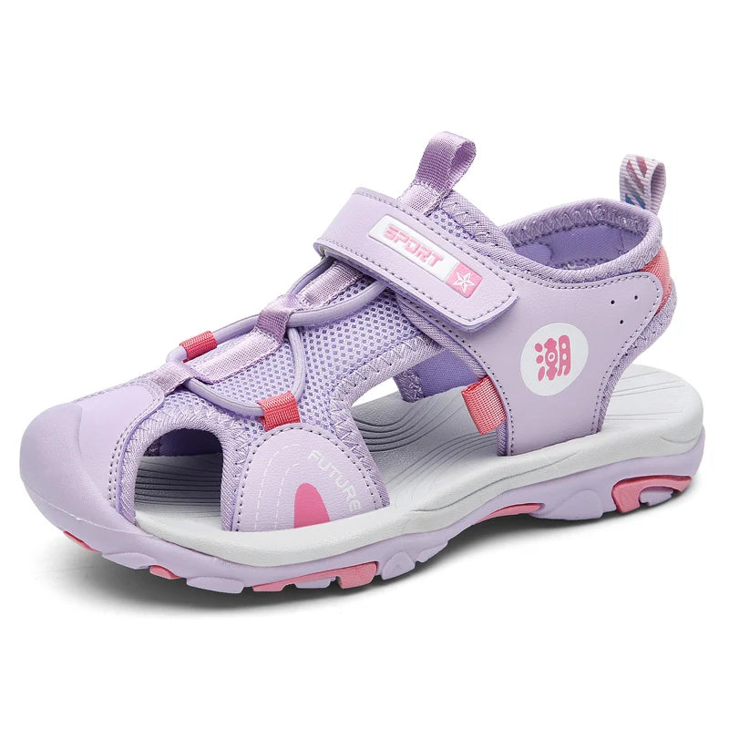 Summer Beach Water Children Sandals Fashion Shoes Outdoor Non-slip Soft Bottom Shading Leather Boys Comfortable Shoes Girls