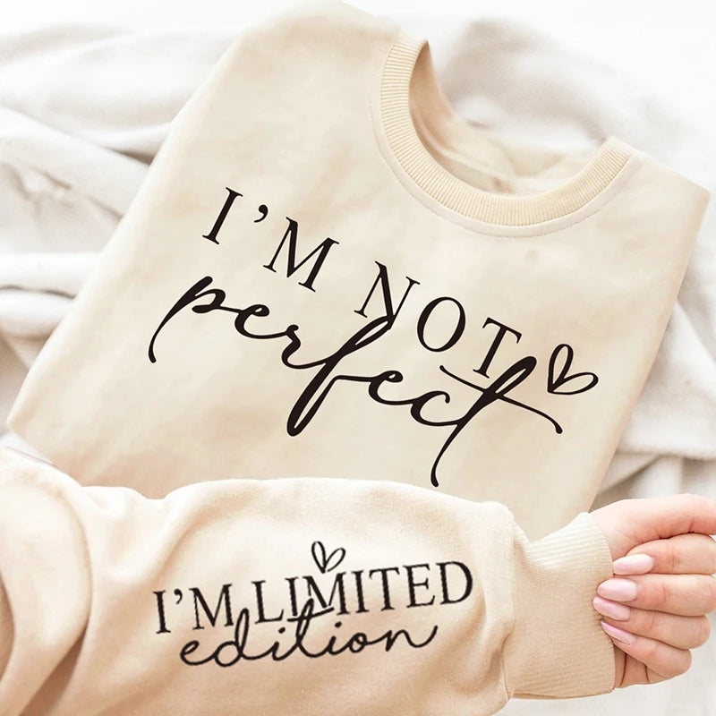 Relaxed Fit I'm Not Perfect Print Crew Neck Sweatshirt Alphabets Print Casual Style for Women Perfect for Winter and Fall Season