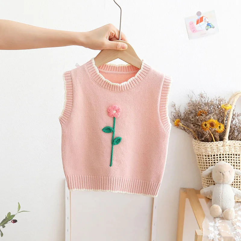 Baby Girls Vest Kids Thicken Waistcoats Toddler Infant Warm Flower Outerwear Children's Sleeveless Jacket Clothes Korean Style