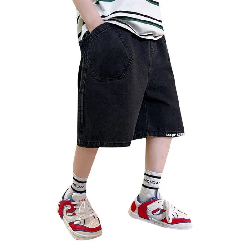 Fashion Boys Jeans Shorts Kids Summer Black Denim Short Pants Korean Style Children's Clothing Casual Boy Bottoms Outfit 4-12Y