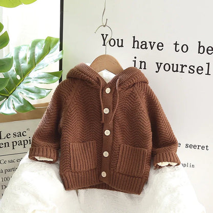 MILANCEL Winter Kids Sweaters Fur Lining Girls Cardigans Warm Boys Knitwear Chidlren Outfit