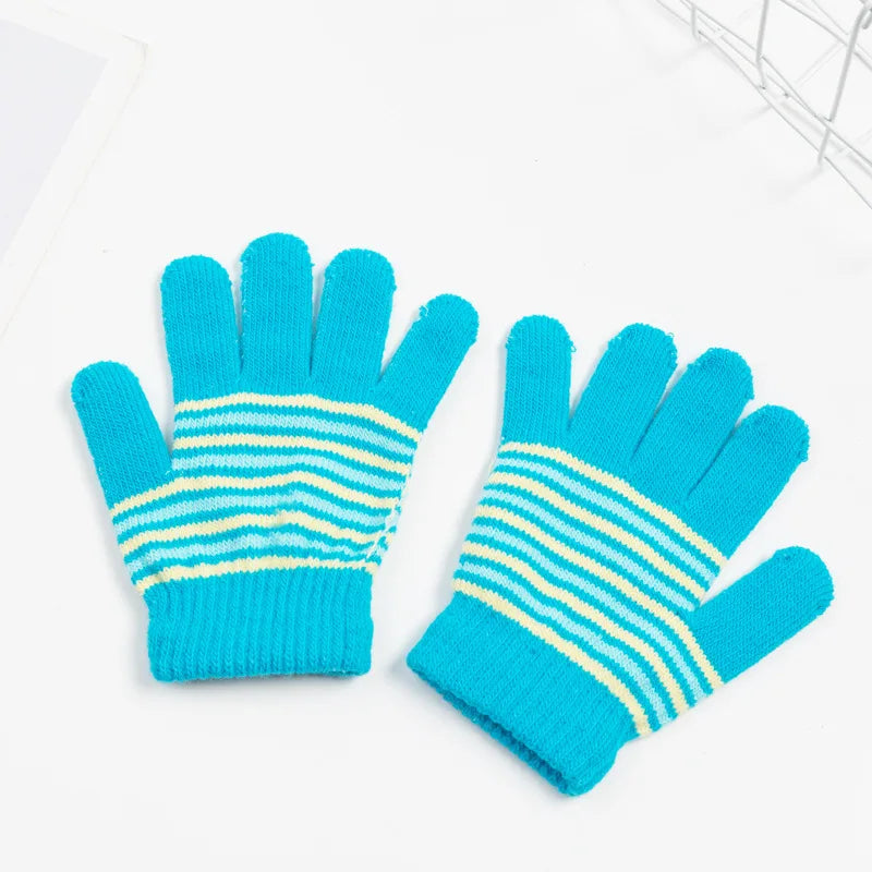 Fashion Striped Gloves Kids Winter Unisex Boys Girl Thick Warm Children Full Finger Mittens Glove For 4-7 Years