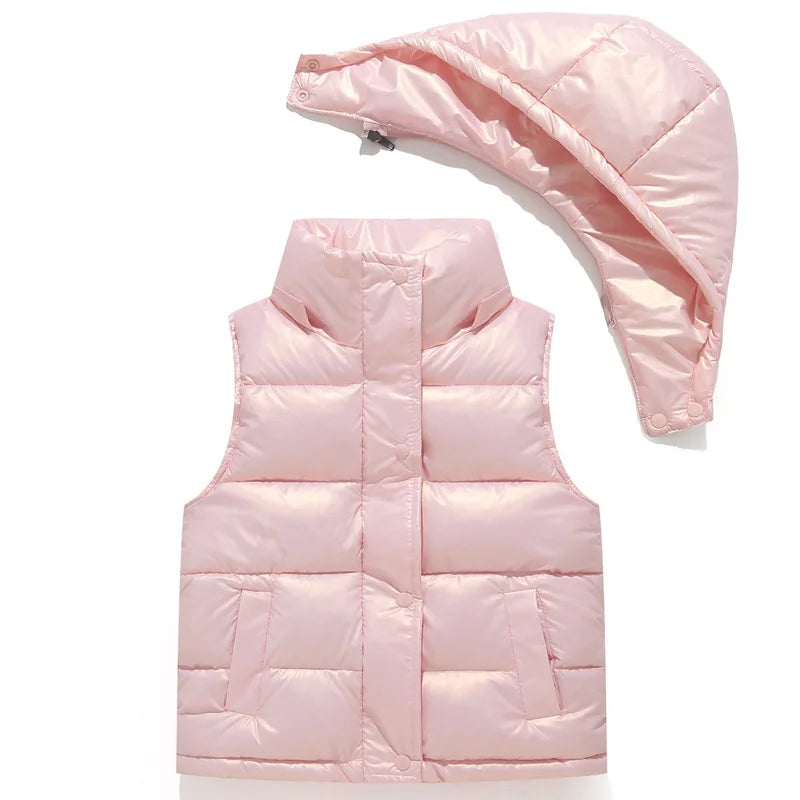 Winter Kid Hooded Vest Spring Jacket For Baby Girls Outerwear Autumn Thick Boys Jacket Teen Student Fashion Children Basics Vest