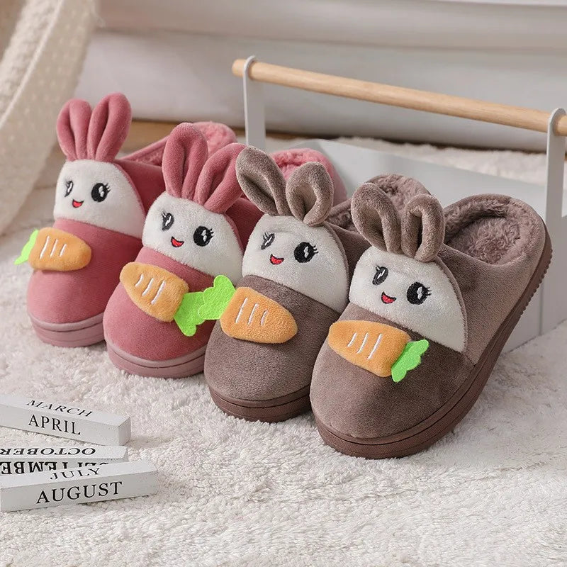 Winter Rabbit Slippers Kids Girls Boys Home Shoes Baby Fur Slides Cotton Indoor Warm Fluffy House Children Unicorn Slipper