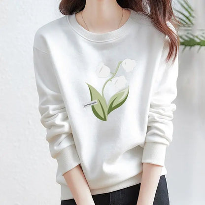 Women's Printing Flower Sweater Spring and Autumn 2023 New Fashion Round Neck Age Reducing All-match Slim Long Sleeve Top