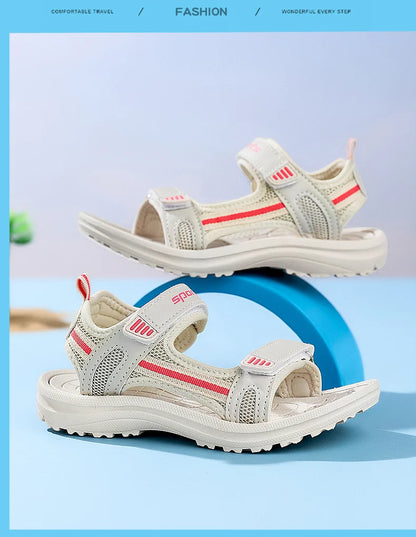 Summer Beach Water Children Sandals Fashion Shoes Lightweight Non-slip Soft Bottom Shading Leather Boys Comfortable