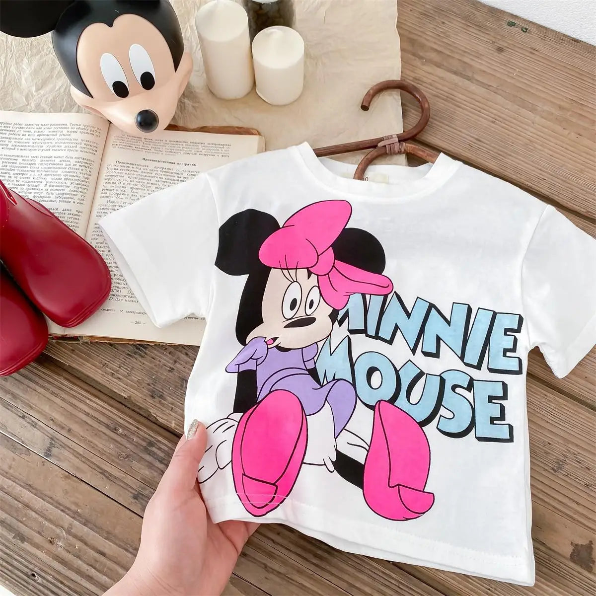 Summer Clothing Girls T-shirt Disney Minnie Short Sleeve Tops Children's Wear Tees Cartoon Cute Baby Girl T Shirts 1 2 3 4 5 6Y