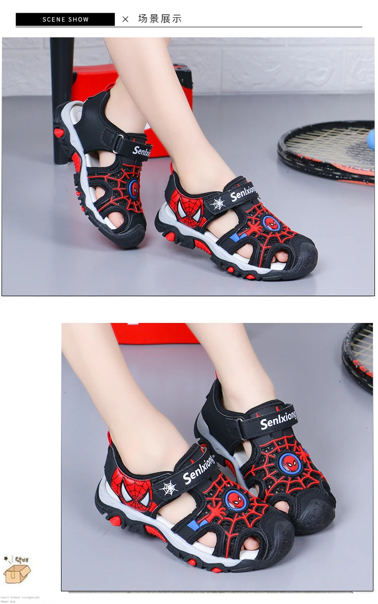 Children's Sandals Summer New Black Red Cartoon Lightweight Boys Girls Beach Shoes Blue Color Blocking Soft Kids Shoes Sandals