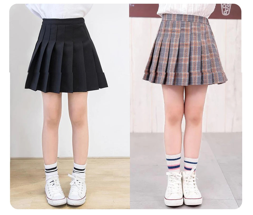 Girls High Waist Solid Pleated Mini Skirt for 4-12Y Girl Summer Korean Preppy Style Fashion Dance Skirts Student A-line Skirts